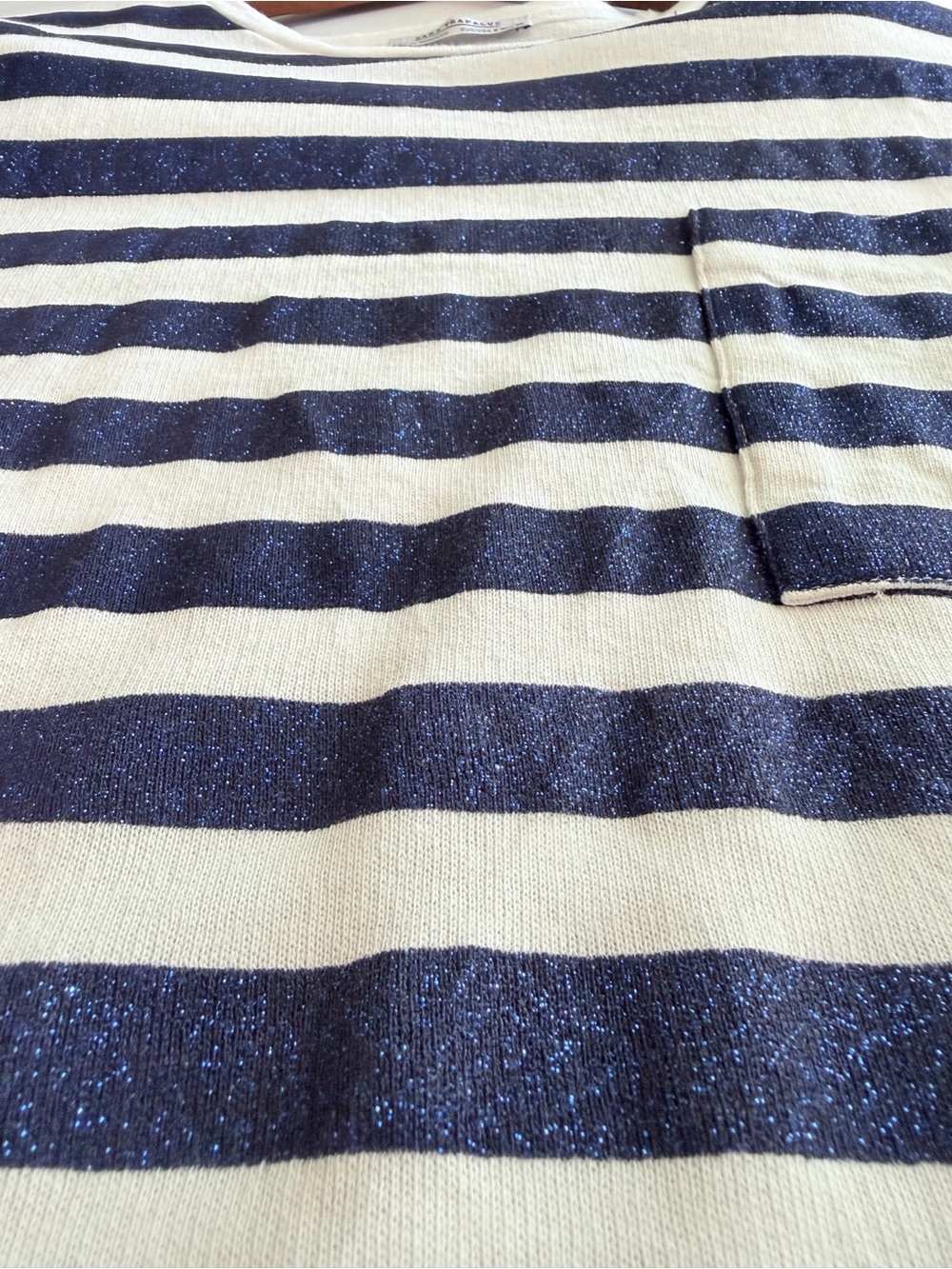 Zara Trafaluc Metallic Navy Blue & White Striped Oversized Pocket Tee - Picture 13 of 14